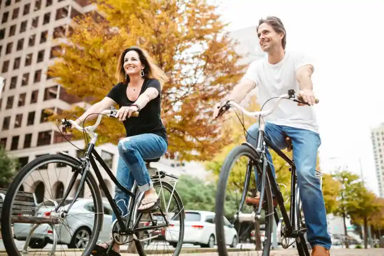 Couple biking in Austin, TX