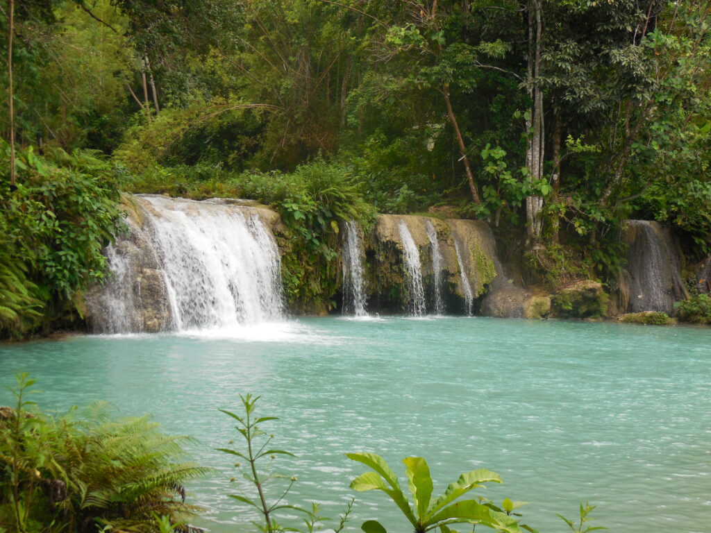 Crystal-clear turquoise waters of Cambugahay Falls in Siquijor, surrounded by lush jungle – Travel Crock