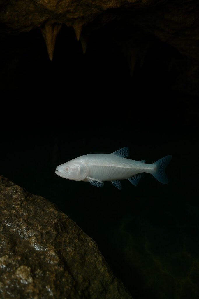 Close up of the caves eyeless fish