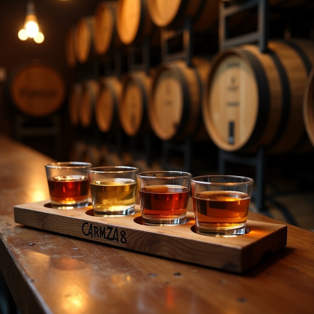 Whiskey and moonshine tasting flight in a cozy Tennessee distillery setting.