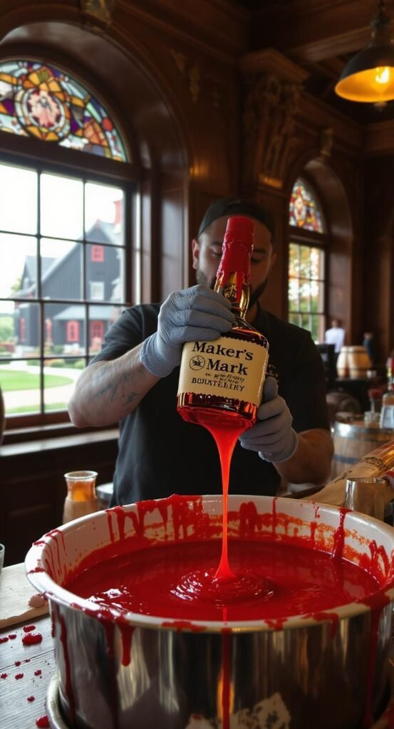 Guest dipping bottle in red wax at Maker’s Mark