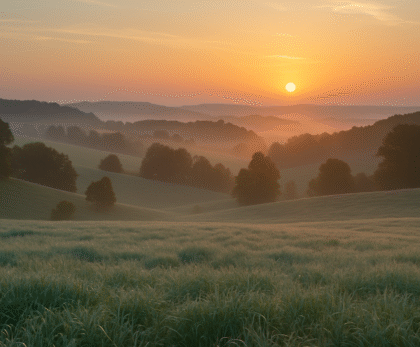 Silvery bluegrass field at sunrise in Kentucky