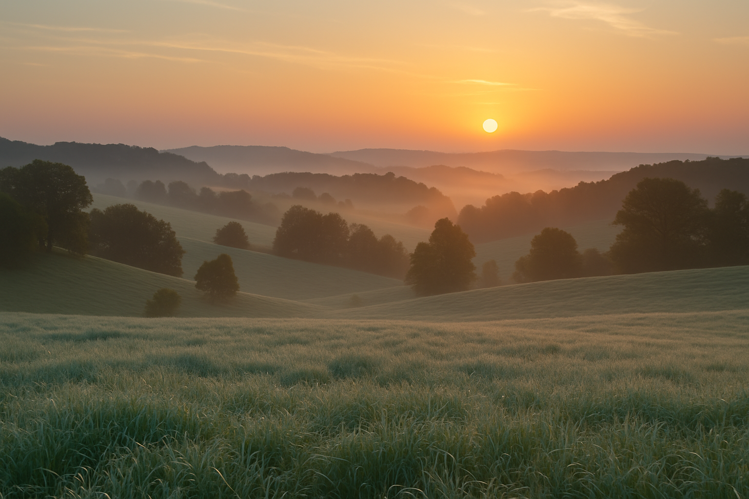 Silvery bluegrass field at sunrise in Kentucky